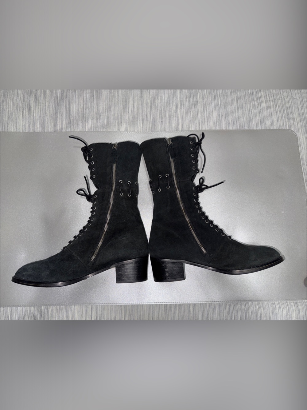 Miista Zelda Black Suede Lace Up Mid Calf Boots Chunky Heel Size EU 39 / US 8.5 - Picture 5 of 12